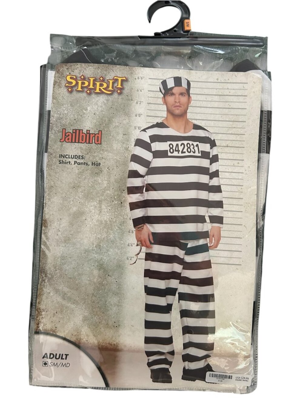 Spirit Halloween JailBird Costume Adult Mens S/M Shirt, Pants, Cap NEW
